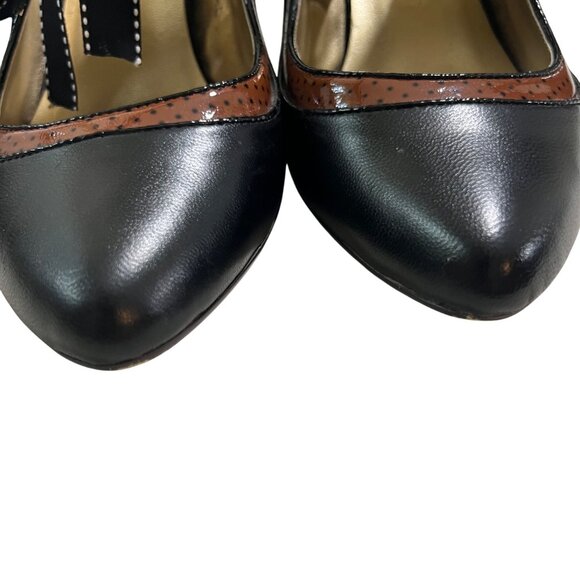 Poetic License heels women's 7 black brown leather bow tie - Picture 11 of 13